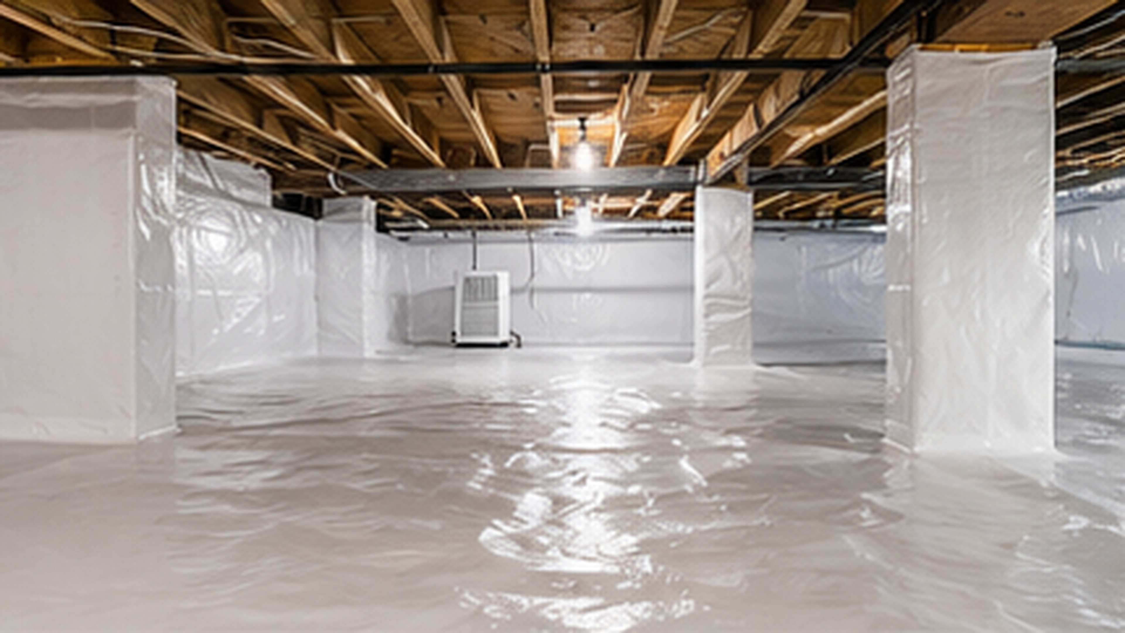 Crawl space encapsulation with dehumidifier