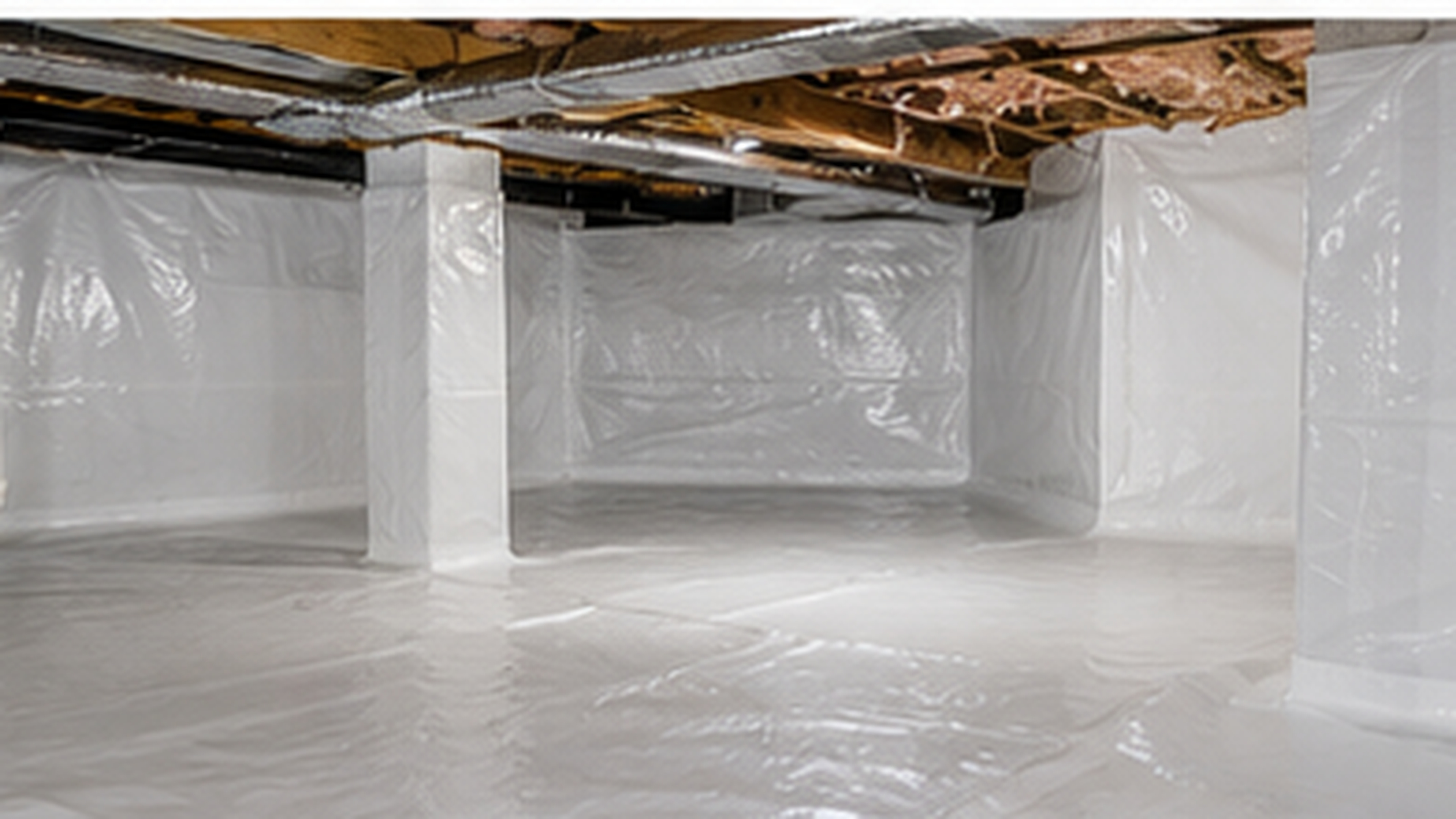 Crawl space encapsulation with vapor barrier on walls