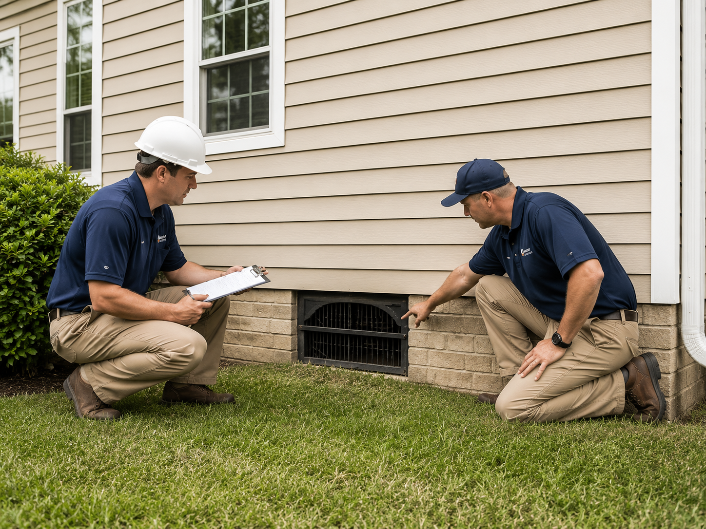 Raleigh Crawl Space Repair technicians inspecting crawl space vent