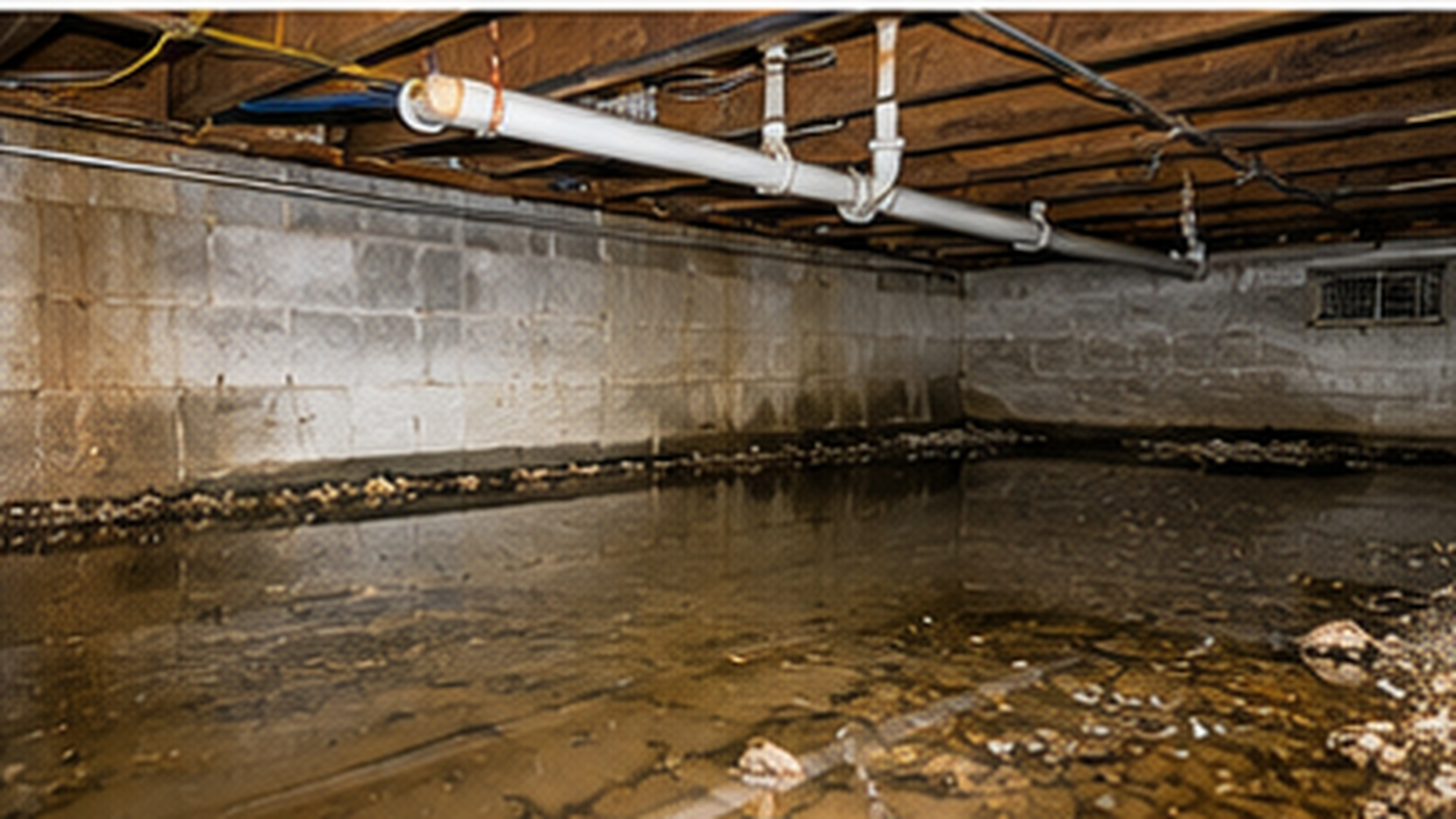 Standing water in crawl space before waterproofing